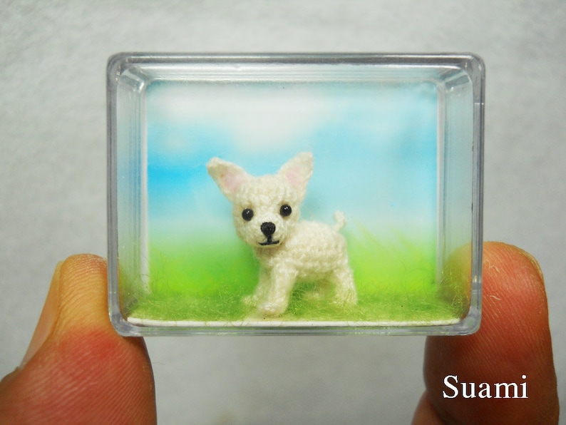 White Chihuahua Dog Tiny Amigurumi Micro Crochet Miniature Pets Made to Order image 5