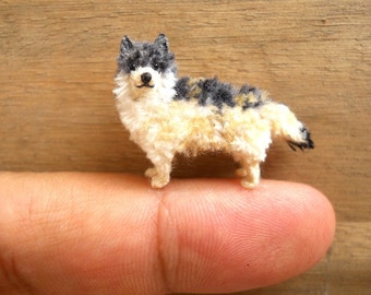 Miniature Crocheted Wolf  - Tiny Amigurumi Dog Stuffed Animal - Made To Order