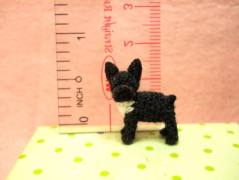 Black White French Bulldog Micro amigurumi Tiny Crocheted Dog Made To Order image 2