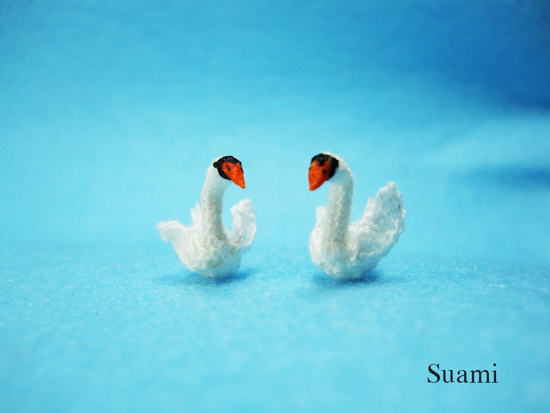 Swans In Love Micro Mini Crochet Swan Amigurumi Miniature Animals Made To Order image 4