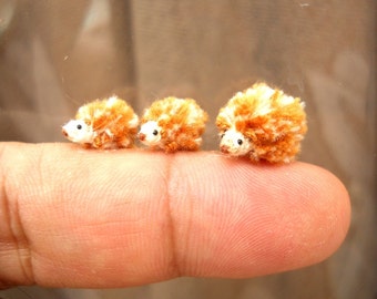 Micro Hedgehog Family - Crochet Miniature Tiny Stuffed Animals - Made To Order