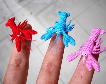 Miniature Lobsters - Tiny Crochet Micro Amigurumi Stuffed Animal - Made to Order