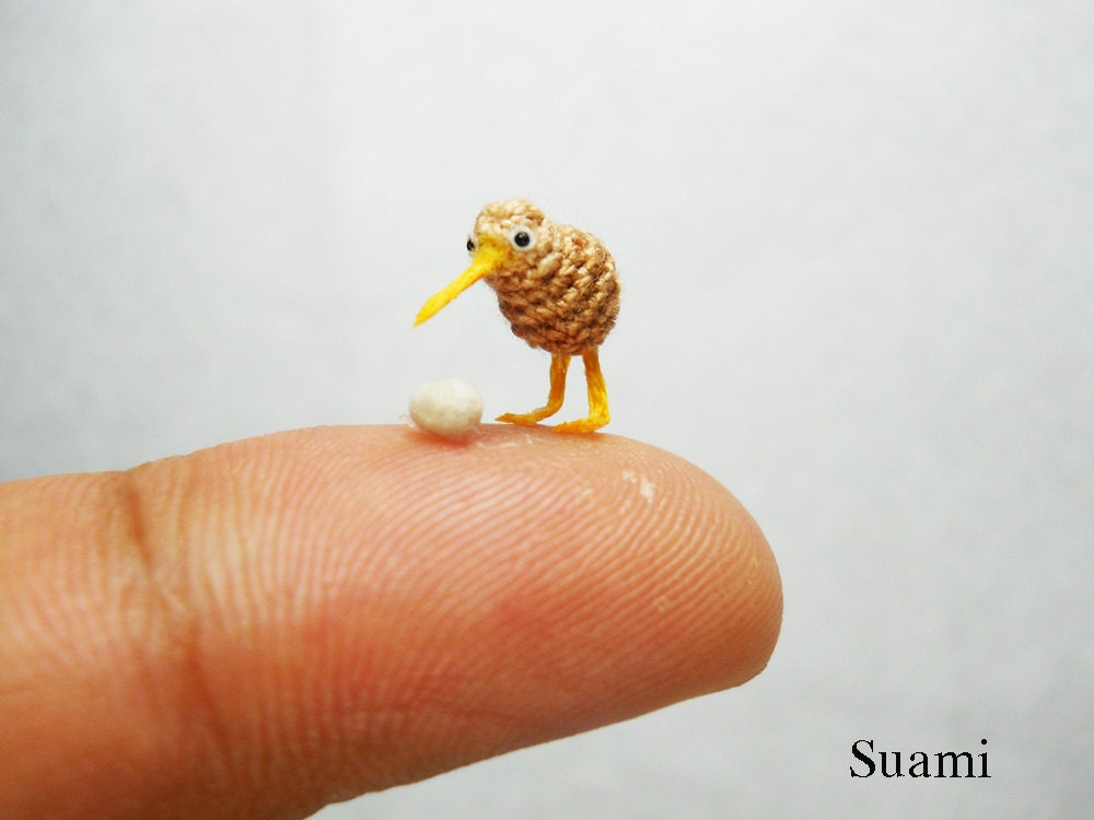 Miniature Brown Kiwi With Egg - Tiny Crochet Kiwi Birds - Made to