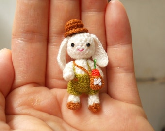 Bunny Rabbit Boy - Miniature Crochet Bunny Amigurumi Doll - Made To Order