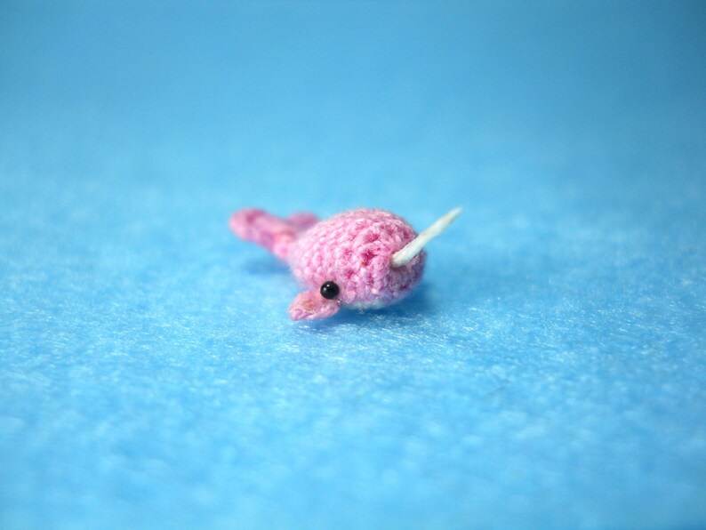 Micro Mini Pink Narwhal Miniature Crochet Whale Stuffed Etsy