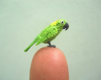 Yellow-naped Amazon Parrot in Dome - Micro Amigurumi Miniature Crochet Bird Stuffed Animal - Made To Order