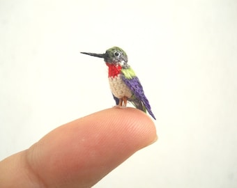 Ruby Throated Hummingbird - Micro Amigurumi Miniature Crochet Bird Stuffed Animal - Made To Order