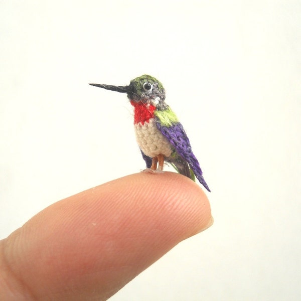 Ruby Throated Hummingbird - Micro Amigurumi Miniature Crochet Bird Stuffed Animal - Made To Order