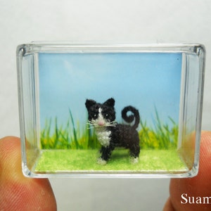 0.5 Inch Tuxedo Cat Kitten Micro Amigurumi White Black Cat Stuffed Animal Made to Order image 5