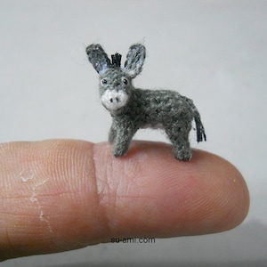 Miniatuur ezel 0,6 inch - microgehaakte dieren - op bestelling gemaakt
