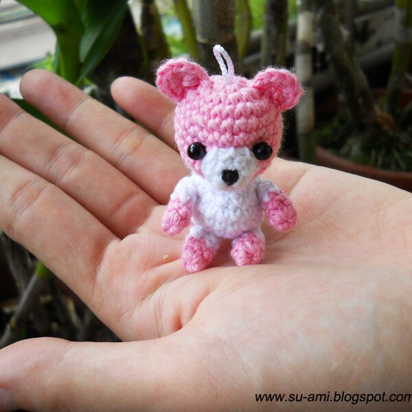 Tiny Bear, Light Pink Amigurumi Charm Crochets Miniature - Made To Orders