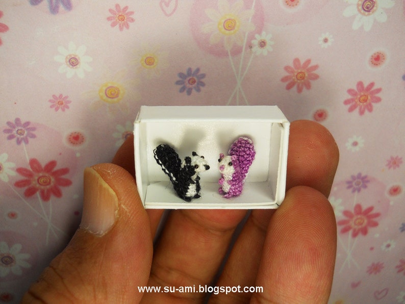 Cute Tiny Squirrels Micro Crochet Miniature Animals Set of Two Squirrels Black and Purple Made To Order image 5