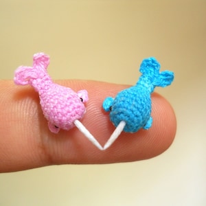 Miniature Narwhal Couple - Set of Two Tiny Crochet Mini Whale Stuffed Animal - Made to Order