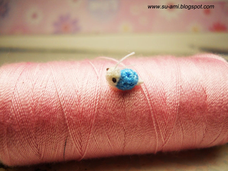 Extreme Micro Snail Mini Tiny Dollhouse Miniatures Insects Single Thead Crocheted Blue Snail Made To Order image 2