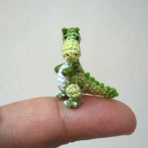 Miniature Green Tyrannosaurus - Dollhouse Miniature Dinosaurs - One Inch Scale - Micro Crochet Dinosaur - Made To Order