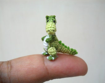 Micro Crochet Dinosaur: Miniature Green Tyrannosaurus, Dollhouse Scale