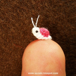 Extreme Tiny Snail - Micro Crocheted Miniature Pink Snail - Made To Order