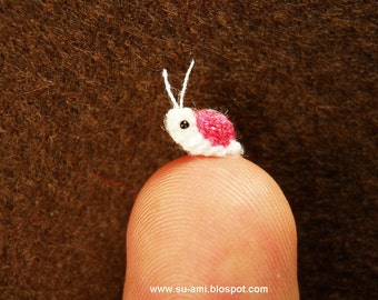 Extreme Tiny Snail - Micro Crocheted Miniature Pink Snail - Made To Order