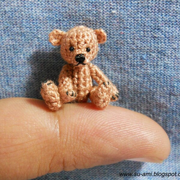little Bear 1 Inch - Tiny Brown Bear - Teddy Bear Miniature - Bear Plush Toy - Thread Crochet Bear