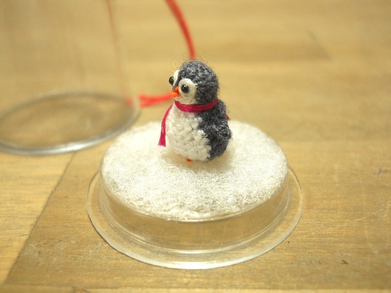 Micro Penguin in Dome Dollhouse Miniature Crochet Tiny Stuffed Animal Made To Order image 3