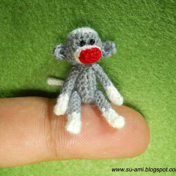 Baby Sock Monkey - Micro Miniature Animals - Light Grey