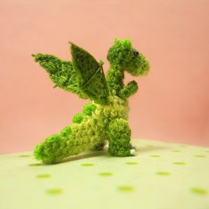 Green Dragon Winged Tiny Crochet Miniature Dino Stuffed Animals Made To Order image 5