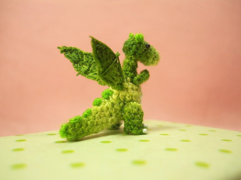 Green Dragon Winged Tiny Crochet Miniature Dino Stuffed Animals Made To Order image 5