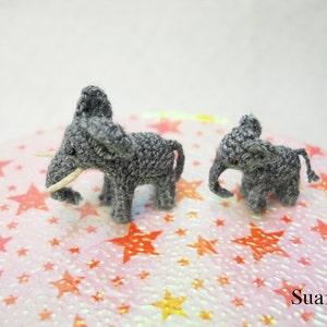 Extreme Tiny Elephants Micro Mini Amigurumi Crochet Miniature Animals Set of Two Elephants Dad and Son Made To Order image 2