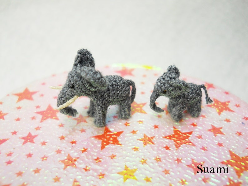 Extreme Tiny Elephants Micro Mini Amigurumi Crochet Miniature Animals Set of Two Elephants Dad and Son Made To Order image 2