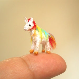 Rainbow Unicorn - Micro Amigurumi Miniature Crochet Tiny Stuffed Animal - Made To Order