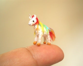 Rainbow Unicorn - Micro Amigurumi Miniature Crochet Tiny Stuffed Animal - Made To Order