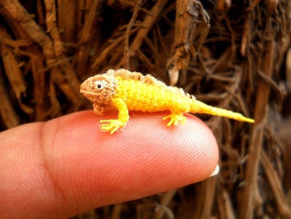 Micro Yellow Iguana Miniature Crochet Mini Lizard Stuffed Animal