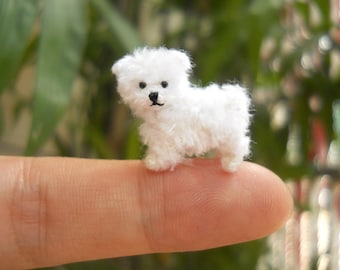 Chiot maltais - petit chien miniature au crochet peluches - réalisé sur commande