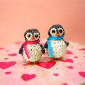 Penguin Couple Tiny Doll Miniature Amigurumi Stuffed Animal Toy Set of Two Penguins Made To Order image 2