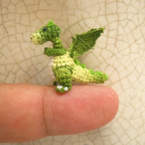 Green Dragon Winged Tiny Crochet Miniature Dino Stuffed Animals Made To Order image 1