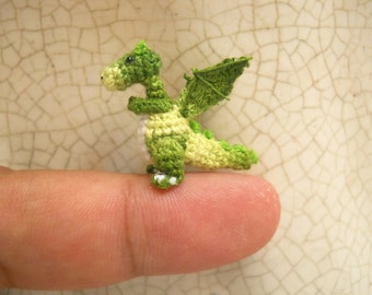 Green Dragon Winged - Tiny Crochet Miniature Dino Stuffed Animals - Made To Order