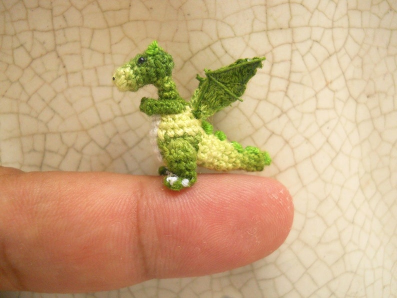 Green Dragon Winged Tiny Crochet Miniature Dino Stuffed Animals Made To Order image 1