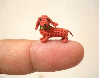 Miniature Dachshund Sausage Dog - Teeny Tiny Dollhouse Crochet Pet - Made To Order