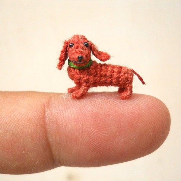 Miniature Dachshund Sausage Dog - Teeny Tiny Dollhouse Crochet Pet - Made To Order