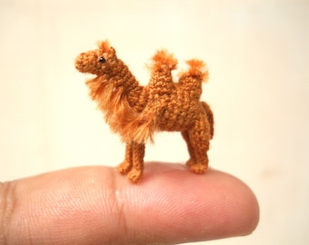 1 Inch Bactrian Camel Amigurumi - Micro Miniature Crochet Stuffed Animals - Made To Order