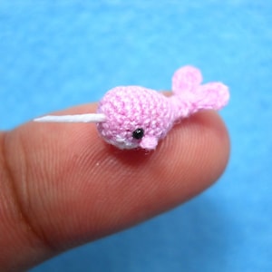 Micro Mini Pink Narwhal - Miniature Crochet Whale Stuffed Animal - Made to Order