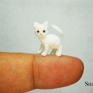 White Cat Kitten - Micro Miniature Crochet Cats - Made to Order