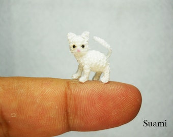 White Cat Kitten - Micro Miniature Crochet Cats - Made to Order