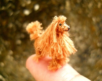 Miniature Brown Poodle 1 Inch - Tiny Crochet Micro Amigurumi Dog stuff Animal - Made To Order