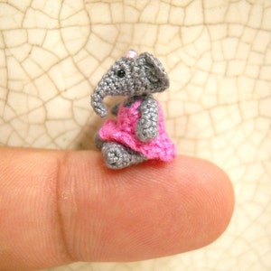 Little Elephant Girl - Micro Amigurumi Crochet Elephant Stuffed Animal  - Made To Order