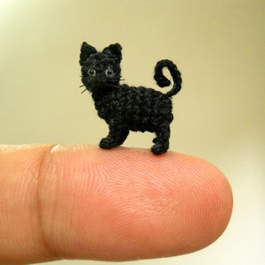 Miniature Black Cat 1/2 Inch Micro Mini Amigurumi Crochet Cat Kitten Made to Order image 1