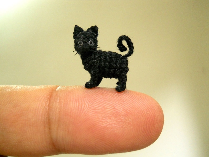 Miniature Black Cat 1/2 Inch Micro Mini Amigurumi Crochet Cat Kitten Made to Order image 1