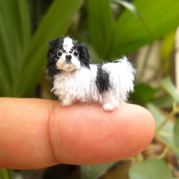 Japanese Chin Puppy - Tiny Crochet Miniature Dog Stuffed Animals - Made To Order