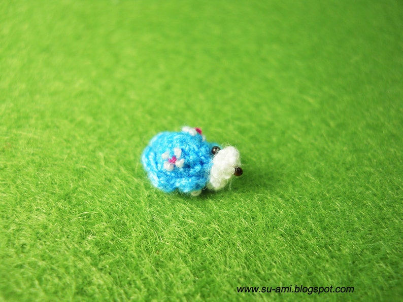 Micro Blue Turtle Extreme Miniature Blue Turtle Micro Crochet Flowery Tortoise Made To Order image 2