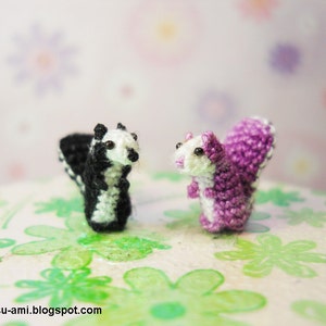 Cute Tiny Squirrels Micro Crochet Miniature Animals Set of Two Squirrels Black and Purple Made To Order image 4